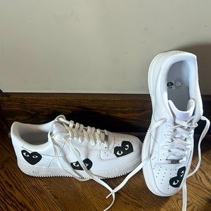 Nike Air Force Ones. US size 13. White with 3 black hearts.